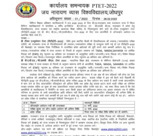Rajasthan PTET 2022
